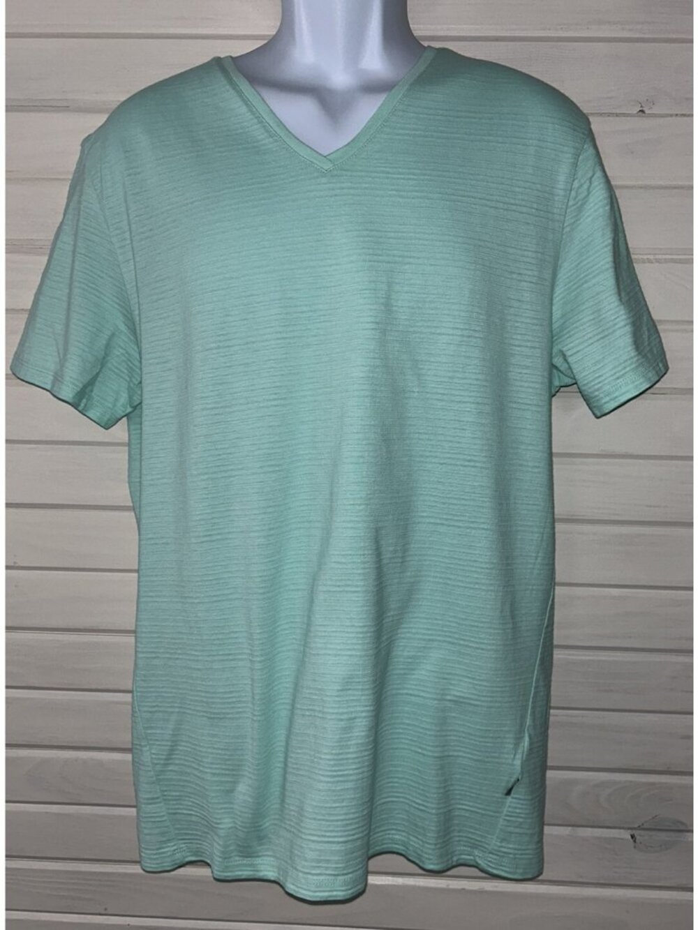 Calvin Klein Men's Sz XL Cotton Slim Fit Tee Aqua Green Textured Stripe EUC